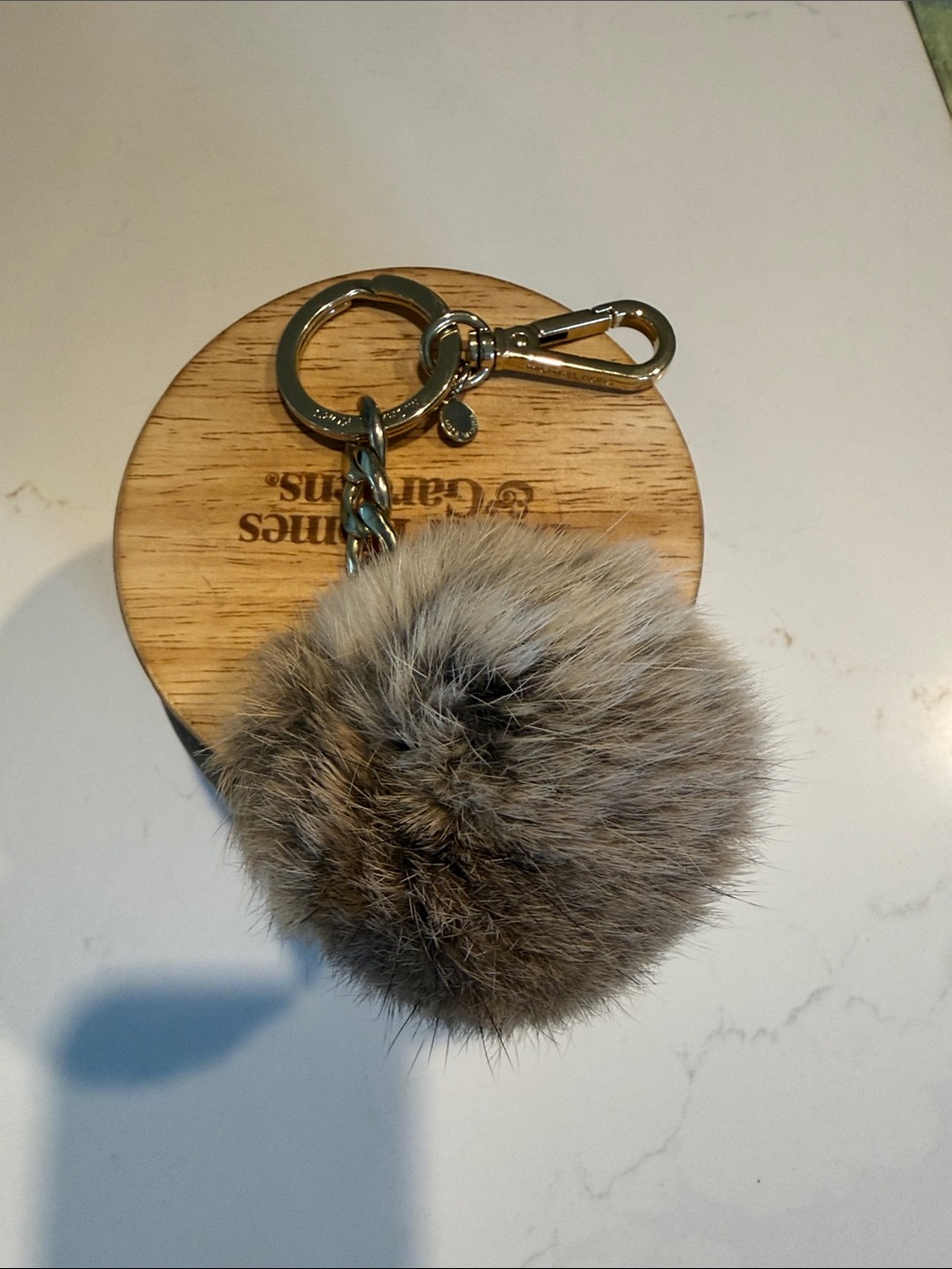 Michael Kors Taupe Faux Fur Pom Keychain with Silver Hardware